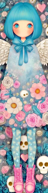 Free angel bookmark featuring short blue hair angel